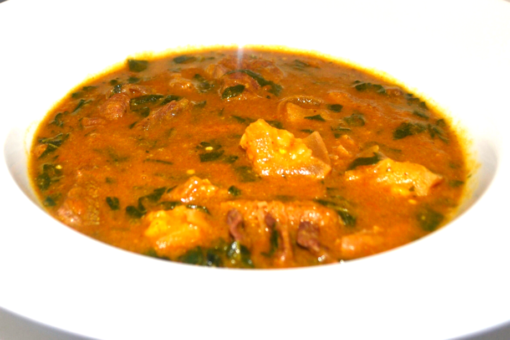 ogbono soup, assorted meats