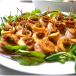 Fried plantain, king prawn cananpes